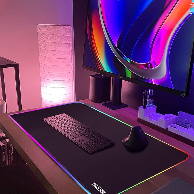 TIDALSOIL RGB Gaming Mouse Pad, 31.5 x 11.8 Inch Oversized Mouse Mat with 12 Light Modes, Non-Slip Rubber Base, Large Keyboard Pad for PC Gaming, Office, Black