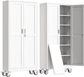 erosoei 75" H Metal Garage Storage Cabinet, Rolling Tool Cabinet with 2 Doors and Wheels, Locker Steel Cabinet with 5 Adjustable Shelves, Organization Cabinet for Garage,Office,Home,Gym,School（White）