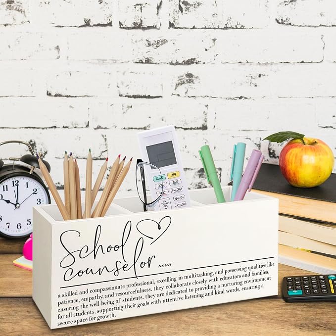 School Counselor Gifts Wooden Pen Pencil Holder for Desk, Appreciation Gifts for School Counselor Wood Makeup Brush Toothbrush Holder Organizer for Guidance Counseling Office