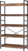 HCHQHS 5 Tier Bookshelf, Adjustable Industrial Bookcase, Vertical Tall Book Shelf, Wood and Black Metal Open Bookshelves for Home Office, Living Room, Bedroom