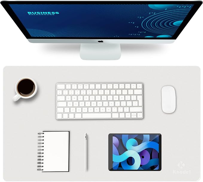 K KNODEL Small Office Leather Desk Mat, Mouse and Keyboard Pad, Computer and Laptop Mat, Desktop Protector and Cover, Writing Pad and Blotter (23.6"x13.8", White)