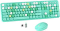MPTOG Colorful Wireless Computer Keyboard and Mouse Combo with Round Typewriter Keycaps, Retro Design, Power Switch, Ergonomic Design, 2.4GHz Wireless for Windows, Mac, PC(Green-Colorful)