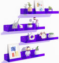 upsimples Acrylic Shelves for Wall Decor, 15" Display Shelf Perfume Organizer for Bathroom, Bedroom, Living Room, Floating Bookshelves for Kids, Clear Purple, 4 Pack