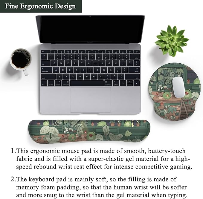 Cute Frog Mouse Pad with Wrist Rest Kawaii Green Decor Pain Relief Mat, Ergonomic Mouse Pad for Desk Computer Keyboard Laptop, Desk Decor Office Accessories for Girl Wrist Rest for Computer Keyboard.