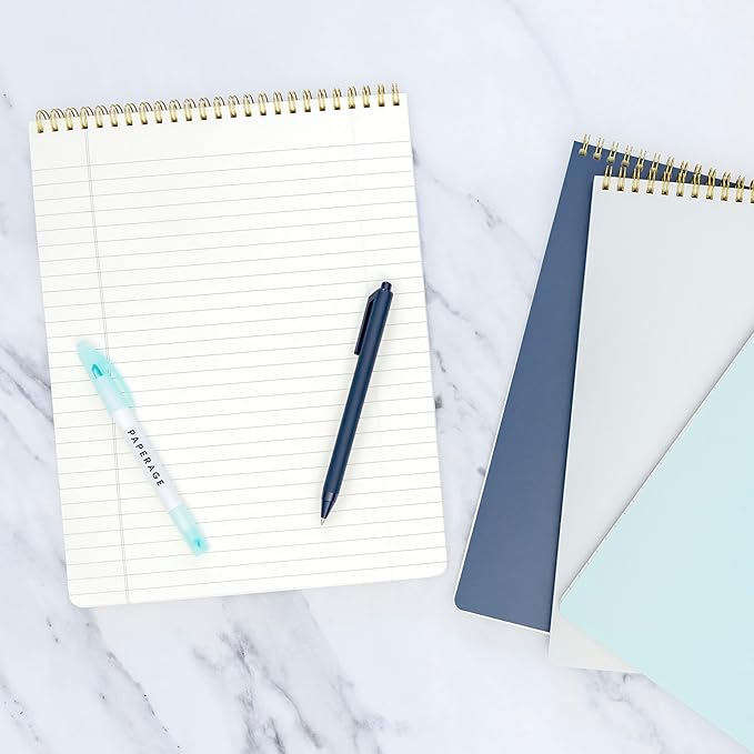 PAPERAGE Top Bound Spiral Notebook, 3 Pack, Lined Notepad, (Light Grey/Navy/Sage Green), 70 Sheets (140 Pages) Per Notebook, Wide/Legal Ruled, 8.5 inches x 11 inches