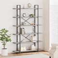 HSH 6 Tier Tall Bookshelf, Metal Wood Vertical Display Book Shelf, Industrial 6 Shelf Bookcases and Book Shelves Storage Rack, Large Open Book Case for Bedroom Living Room Office, Light Grey Oak