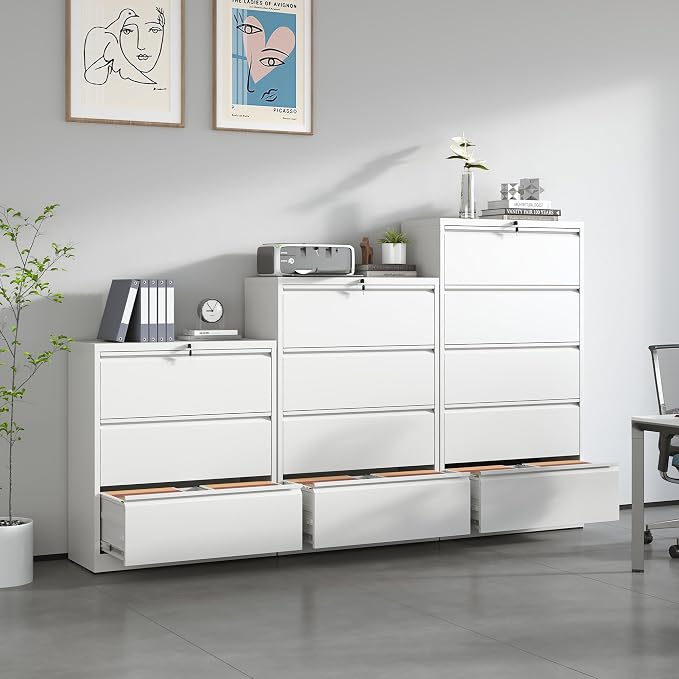 2 Drawer Lateral File Cabinet with Lock Heavy Duty Large Metal Filing Cabinets Home Office White Locking Cabinets Wide Steel Cabinet for Legal/Letter Size,Assembly Required