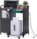 Lauren&Harold Large Printer Stand with Storage, Printer Cabinet with Paper Shredder Stand & PC Tower Stand with Wheels, Printer Table with Socket and USB Charging Port for Home Office