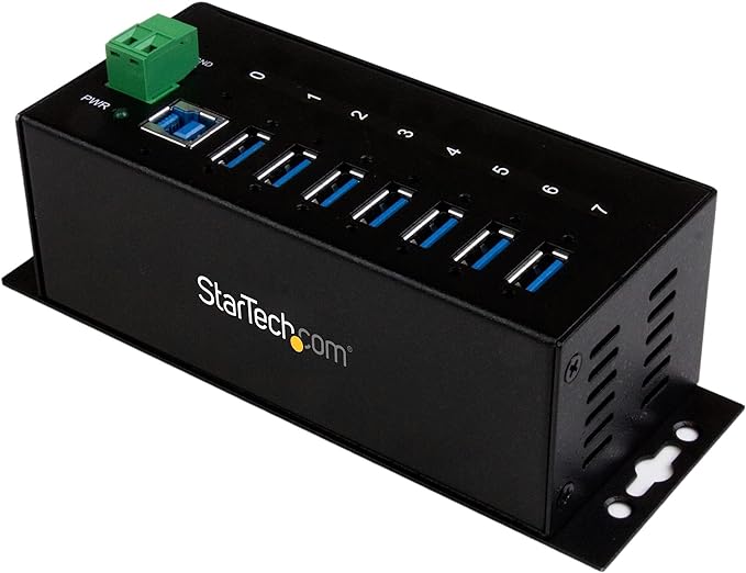 StarTech.com 7-Port USB 3.0 Hub - 5Gbps - Metal Industrial USB-A Hub with ESD Protection & 350W Surge Protection - Din Rail Wall or Desk Mountable - TAA Compliant USB Expander Hub (ST7300USBME)