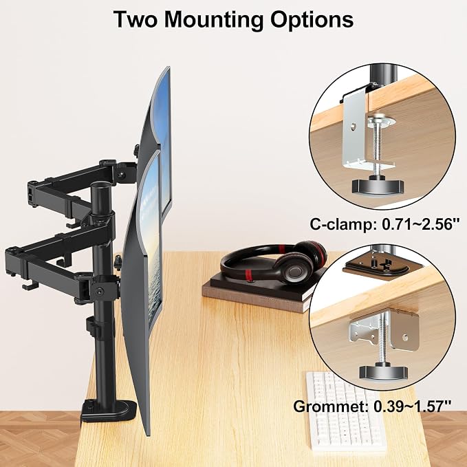 MOUNT PRO Dual Monitor Mount Fits 13-32 Inch/17.6lbs LCD Screen, Computer Monitor Desk Mount, Articulating Monitor Arm, Height Adjustable Display Stand for 2 Monitors, VESA Mount 75x75/100x100mm