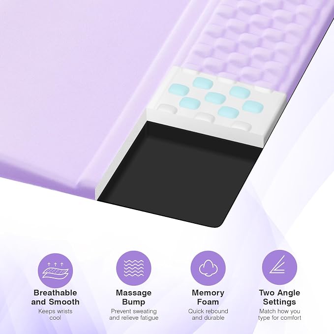 Ospelelf Ergonomic Mouse Pad and Keyboard Stand Wrist Rest Set, Memory Foam Comfort, Pain Relief for Typing, Office Desk Accessories, Purple