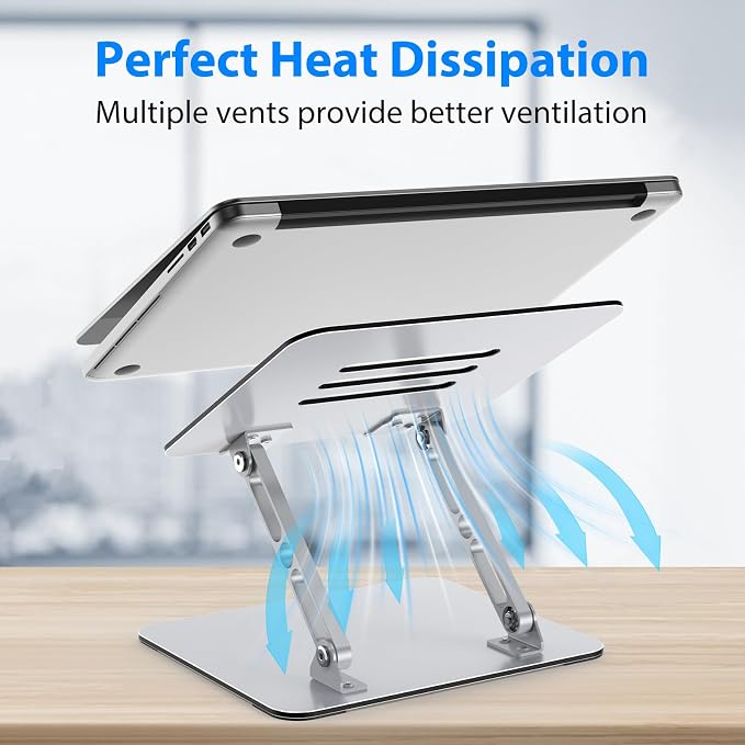 Laptop Stand for Desk, Adjustable Laptop Riser, Metal Foldable Computer Stand Holder Portable Notebook Mount, Ventilated Cooling Printer Stand Compatible with 10-15.6” Laptops
