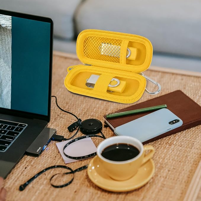 USB Flash Drive Case, SD Card Holder Compatible with Thumb Drive, Memory Cards, SDXC SDHC Storage Bag, Electronic Accessories Organizer for SanDisk for Samsung for Inland (Yellow)