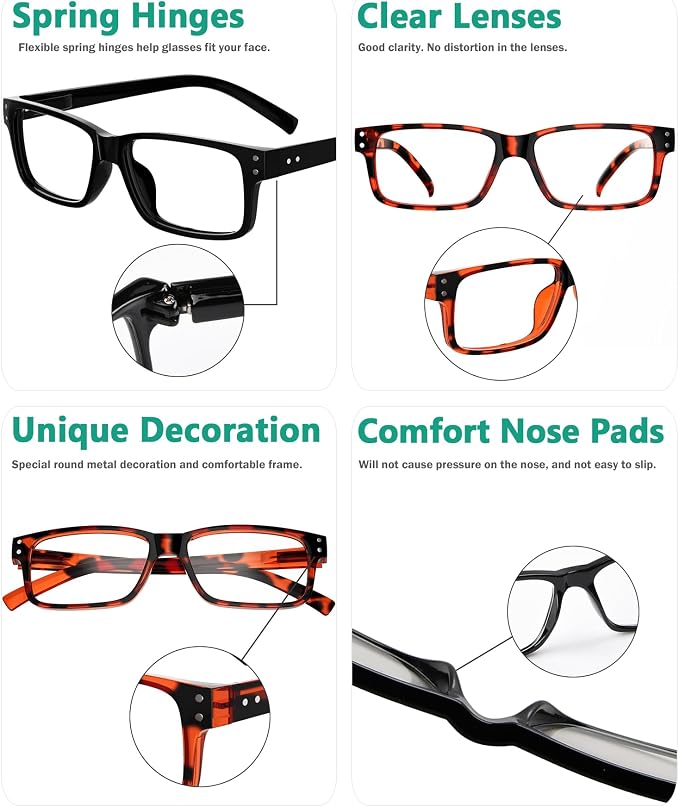 Eyekepper Vintage Reading Glasses for Men - 3 Pairs Black and 2 Pairs Tortoise - Spring Hinges Classic Readers +1.00