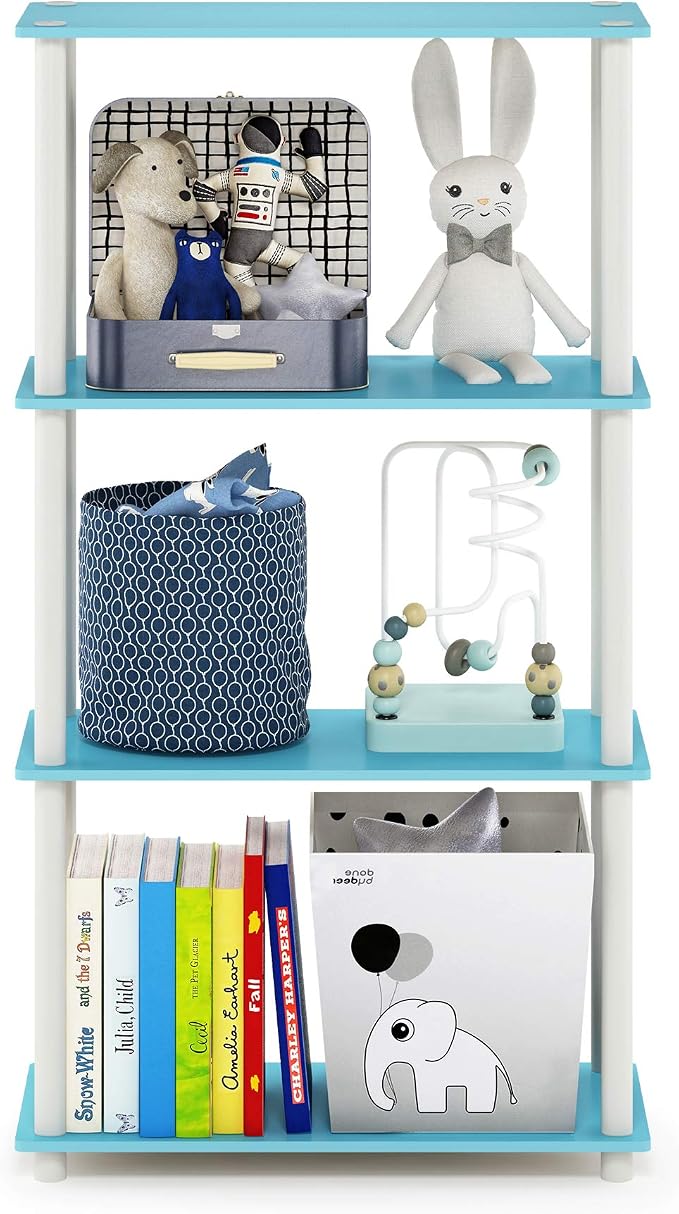 Furinno Turn-N-Tube 4-Tier Multipurpose Shelf Display Rack, Round Tubes, Light Blue/White