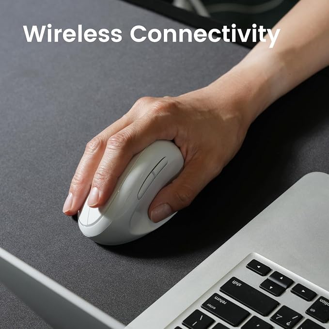 Perixx PERIMICE-719W Wireless Portable Vertical Mouse - Silent Clicks - Right-Handed Design - White