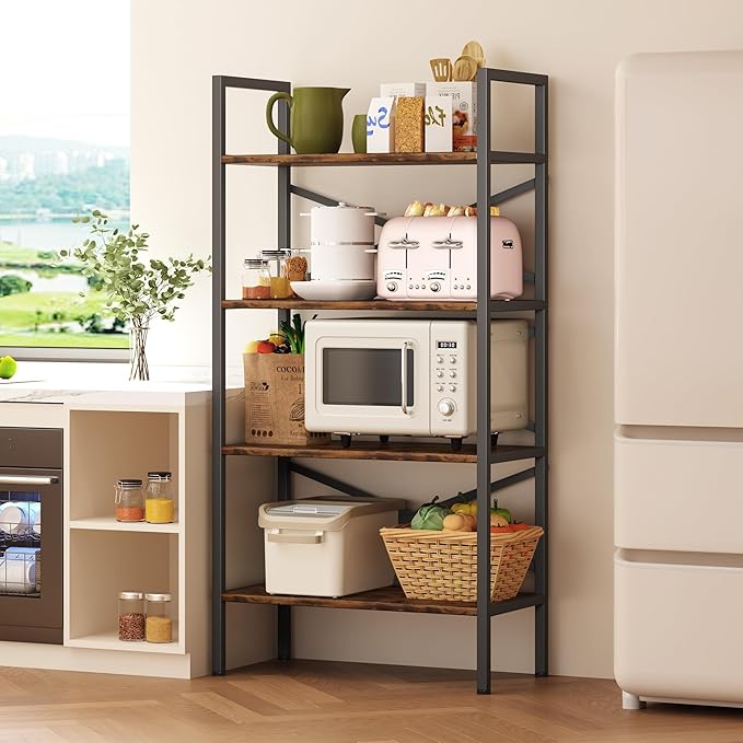 Homeiju 4 Tier Bookshelf 23.6" Width, Kids Bookshelf with Storage, Small Bookcase with Open Shelves, Storage Organization for Bedroom, Living Room and Home Office,Rustic Brown