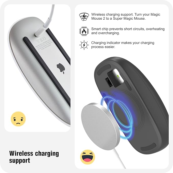 TATOFY Mouse Charger Compatible with Magic Mouse 2 (USB-C) Grip with Wireless Charging Support, Ergonomic Base (Black)