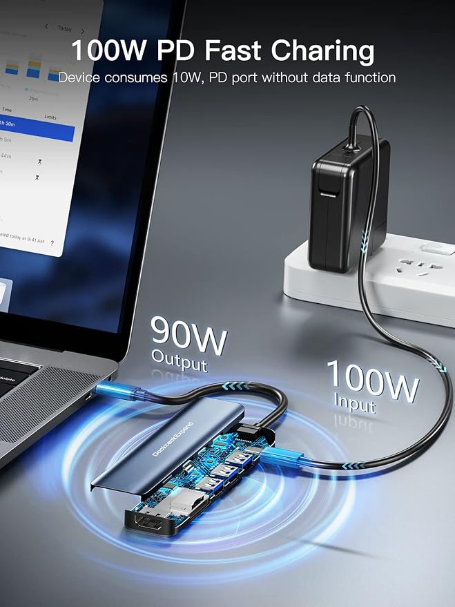 USB C Hub, DockteckExpand 7 in 1 USB-C Multiport Adapter with 4K HDMI, 100W Power Delivery, 3 USB 3.0 Ports, SD/TF Card Reader, for MacBook Pro/Air, iMac, iPad Pro, Surface Pro 7/8, XPS, HP and More