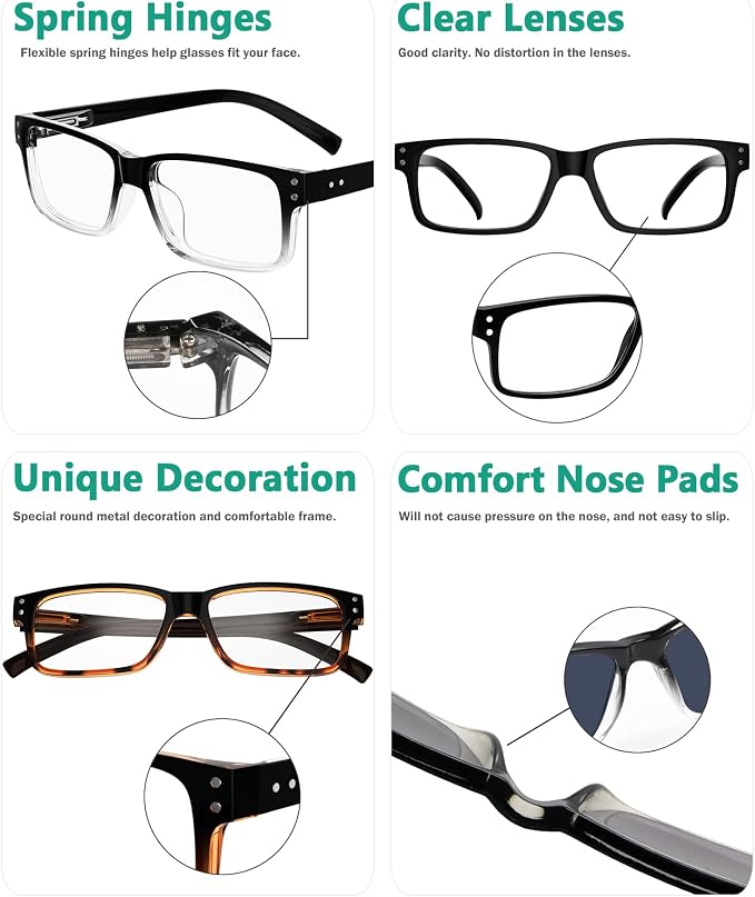 Eyekepper Men's Reading Glasses +2.25 5-Pack Includes Sunglasses | Spring Hinges - Durable Plastic Frames with Comfortable Fit & Clear Lenses, Ideal for Reading
