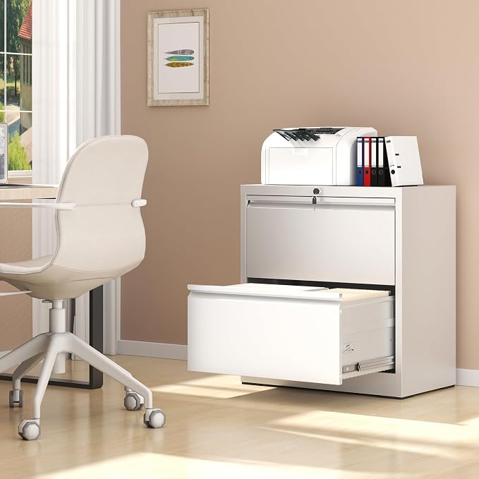 AQY 2 Drawer File Cabinet with Lock,Metal Lateral File Cabinets for Home Office,Steel Wide Filing Organization Storage Cabinets for Hanging Files Letter/Legal/F4/A4 Size,Assembly Required(White)