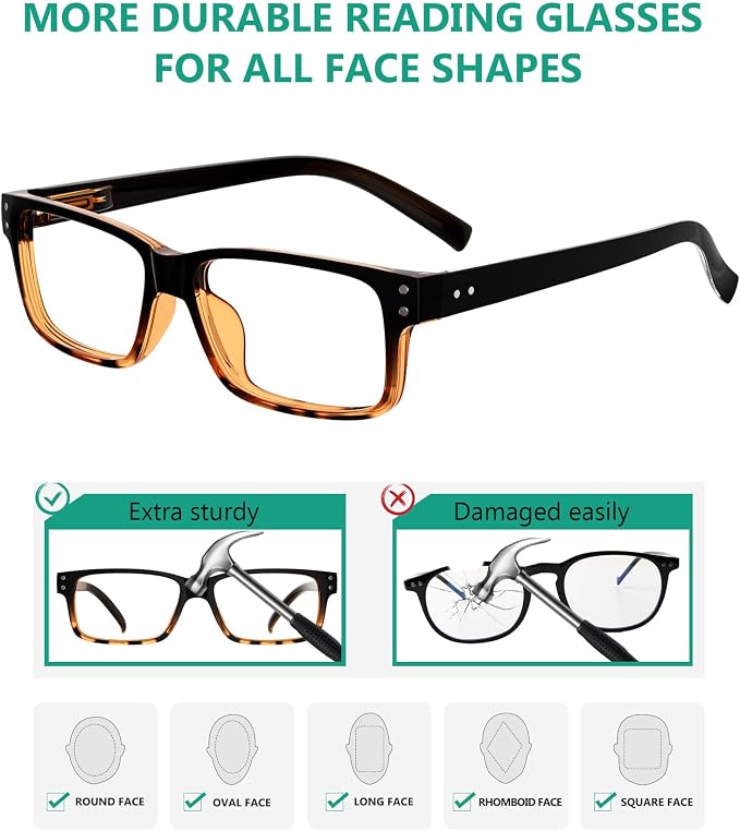 Eyekepper Vintage Reading Glasses for Men - 5 Pack Spring Hinges Classic Readers - Black-Tortoise Frame +0.25