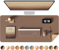 YSAGi Double-Sided Desk Pad, 35.4"x17"Leather Desk Mat, Eco Cork Desk Pad Protector,Large Mouse Pad,Waterproof Desk Blotter for Office/Home(Coffee)