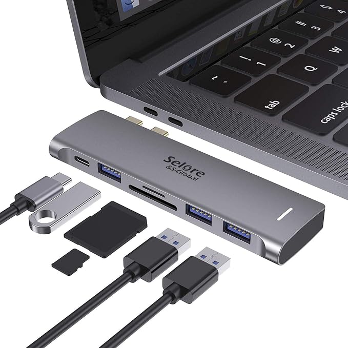 USB C Adapter for MacBook Pro/Air M1 M2 M3 2021 2020 2019 13" 15" 16", 6 in 1 USB-C Hub MacBook Pro Accessories with 3 USB 3.0 Ports,USB C to microSD/SD Card Reader and 100W Thunderbolt 3 PD Port