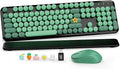 Wireless Keyboard and Mouse Combo, Round Keycaps, Full-Size Retro Typewriter Keyboard with Magnetic Wrist Rest, Tilt Legs, 2.4GHz Cordless for Mac, Windows PC, Laptop, SABLUTE CK23, Black & Green