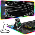 Mouse Pad with Foldable Phone Holder & Wireless Charger, XXL RGB Gaming Mousepad 31.5"x15.8" Large Desk Mat for Keyboard, Black Desk Pad with Dual Qi Charging Station | 11 Colors 5 Modes | Waterproof