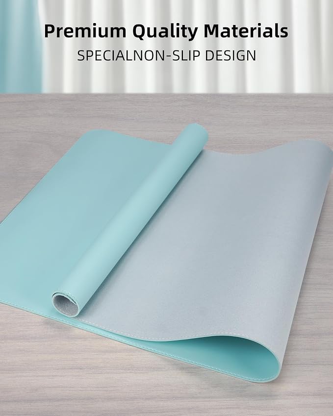 Leather Desk Pad Protector, Non-Slip, Waterproof PU Blotter Mat, Mouse Pad, Desk Cover for Office and Home (Teal, 36" x 17")