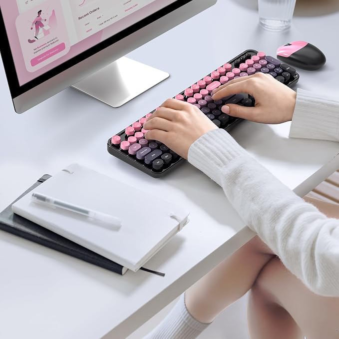Dilter Wireless Keyboard and Mouse Combo, Retro Typewriter Keyboard with Round Keycaps, Full-Size Ergonomic, Ideal for Windows PC, Home, Office, College