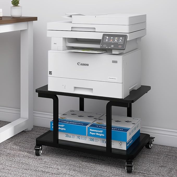 Natwind 2 Tier Laser Printer Stand,24''x20''x15'' Large Printer Table Copier Stand Under Desk,Heavy Duty Rolling Cart with Paper Storage Shelf,Printer Holder on Wheels for Home Office (Black)