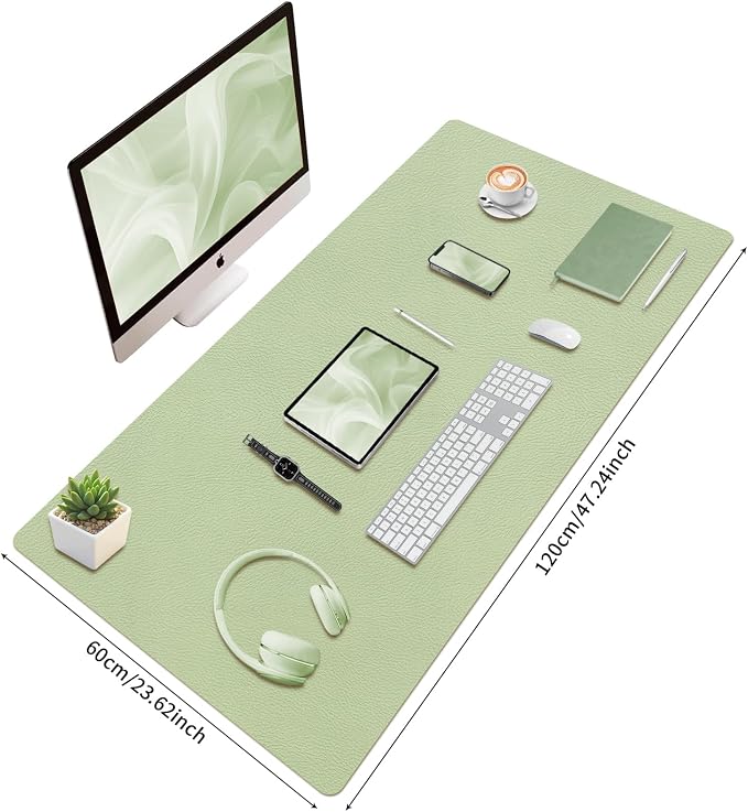 Bloss 47.2" x 24" Large Desk Mat, Leather Desk Mat, Large Mouse Pad + Keyboard Pad, Non-Slip Desk Mat Protector for Office, Home - Green