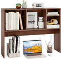 GOFLAME 4 Cubes Desktop Bookshelf, 37” Tabletop Wood Desk Shelf for Computer Monitor, Modern Countertop Desk Display Hutch Storage Organizer Shelf for Home Office, Dorm, Study, Walnut