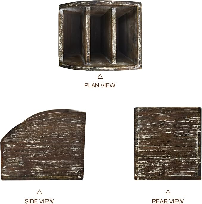 Rustic Brown Wooden Desk Organizer Farmhouse Wood Remote Control Caddy, Vintage 3 Slot Tabletop Desktop Office Supply Storage Rack Desktop TV Remote Control Holder Home Decor Office Supplies Storage