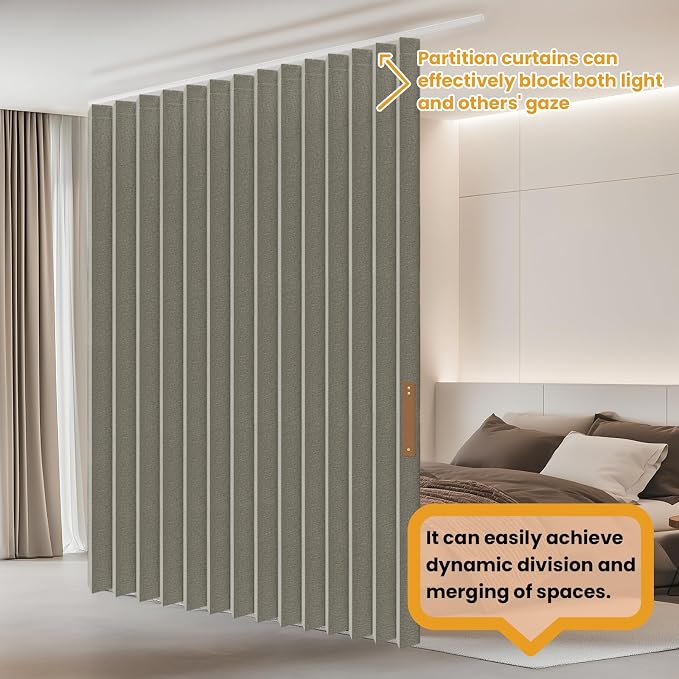 JILRON Folding Accordion Partition Divider with Ceiling Track - Hanging Room Curtain, Quick Setup(Grey 100" W x 84" L-Pack of 1)