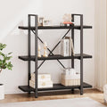 HSH 3 Tier Black Bookshelf, Industrial Small Metal Wooden Storage Book Shelves, Modern Open Low 3 Shelf Bookcase and Display Etagere, Vertical Book Shelf for Bedroom Living Room Office, Black Oak