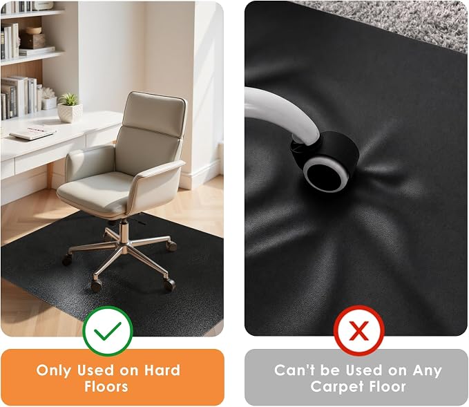 Kuyal Chair mat for Hardwood Floor 51 x 63 inches Rectangle Floor Mats Wood/Tile Protection Mat for Office & Home, Black