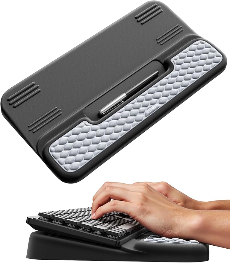 Vaydeer Wrist Rest with Keyboard Stand, Computer Wrist Support Pad, Ergonomic Keyboard Riser Holder Lift Tray with Wrist Pad, Soft Memory Foam Desk Cushion, Palm Arm Hand Typing for Office Home Gift