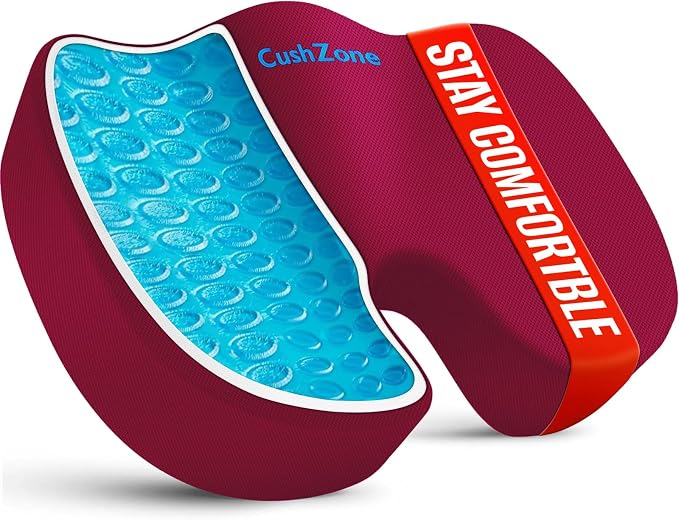 Office Chair Seat Cushion, Cooling Gel Enhanced Memory Foam Cushion for Long Sitting - Back, Sciatica, Coccyx, Tailbone Pain Relief Pillow - for Office, Gaming, Car, Wheelchair - Red, Large