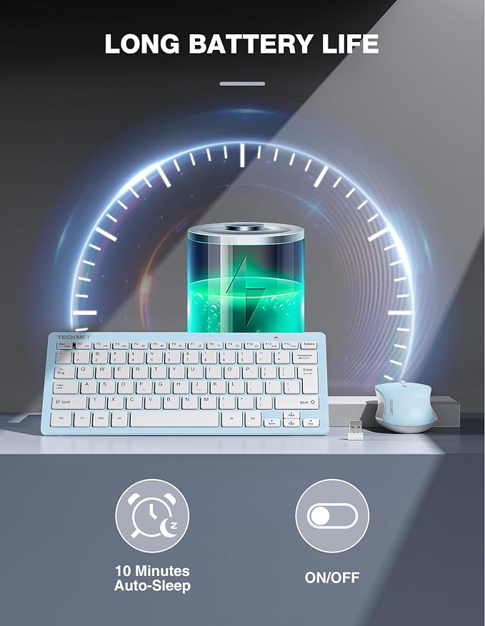 TECKNET Wireless Keyboard and Mouse Combo, Mini Cordless Computer Keyboard and Mouse Set 2.4GHz, Silent Adjustable 1600 DPI, Quiet Click, Lag-Free for Computer, Laptop, PC, Windows, Mac, Chrome OS