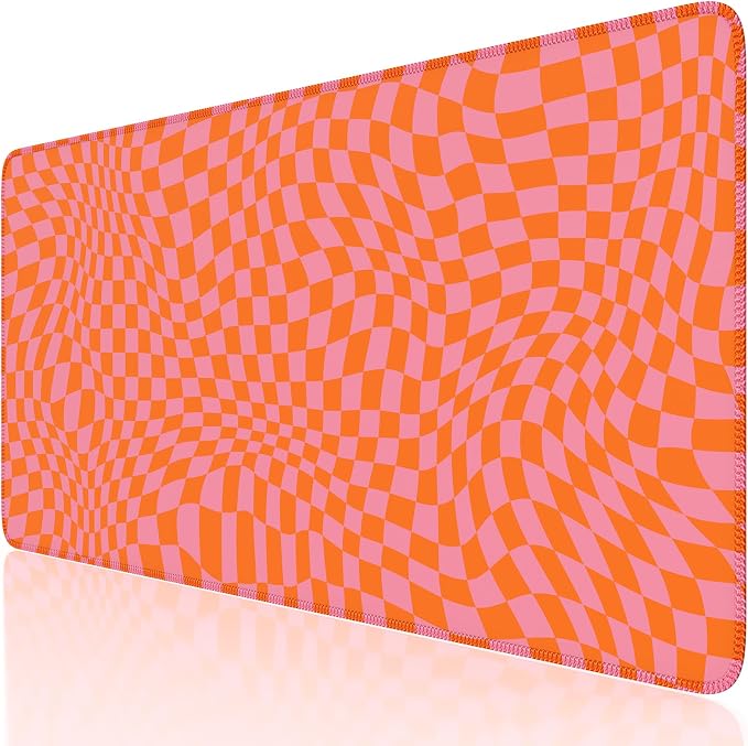 iCasso XXL Large Mouse Pad for Desk, Anti-Slip Big Mousepad with Stitched Edges, Keyboard Pad Mouse Mat for Computer (Orange Checkered)