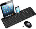 LeadsaiL Wireless Keyboard and Mouse, Full-Sized Ergonomic Computer Keyboard with Phone Tablet Holder, 2.4GHz Silent Cordless Keyboard Mouse Set for Windows Laptop, PC, Desktop - Black
