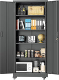 INTERGREAT73 Garage Storage Cabinet with Wheels, Rolling Metal Storage Cabinet with Locking Doors and 4 Adjustable Shelves,- 73" Steel Tool Cabinet for Home Office,Garage,Warehouse，Black