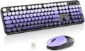 Wireless Keyboard and Mouse Combo, 2.4GHz Retro Full-Size Typewriter Keyboard with Number Pad and Wireless Mouse for PC/Laptop/Desktop/Windows (Black Purple Colorful)