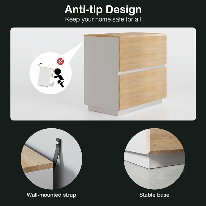 ModernMate 2 Drawer Lateral File Cabinet, 31W*28H Wood Filing Cabinet with Anti-tilt Mechanism, Home Office Storage Filing for Letter, A4 & Legal Size, Light Walnut