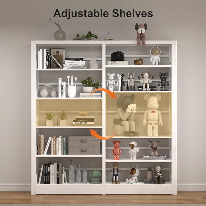 5-Tier Industrial Bookshelf, White Bookcases and Bookshelves,Tall Metal Book Shelf Storage Organizer,Freestanding Bookshelf for Living Room,Home Office(White, Shelf-4)