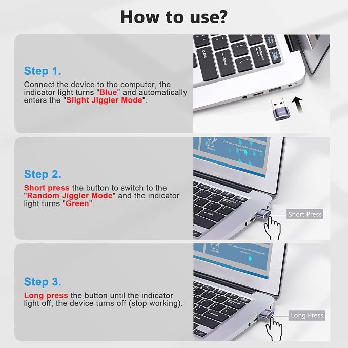 Auedrot USB Mouse Mover with Switch Button, Automatic Mouse Jiggler with 2 Modes, Keep Computer/Laptop Awake - Purple
