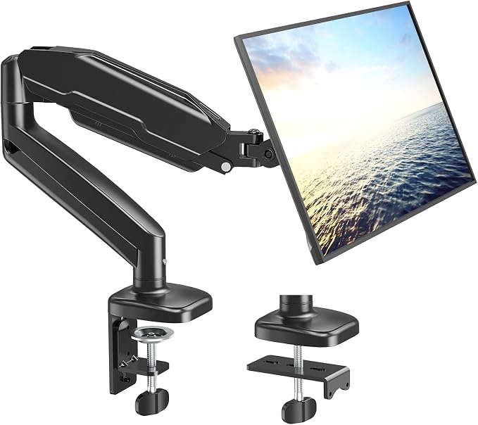 MOUNT PRO Single Monitor Desk Mount - Articulating Gas Spring Arm, Removable VESA Monitor Mount Computer Monitor Stand with Clamp and Grommet Base Fits 13 to 32 Inch Screen, VESA 75x75, 100x100, Black